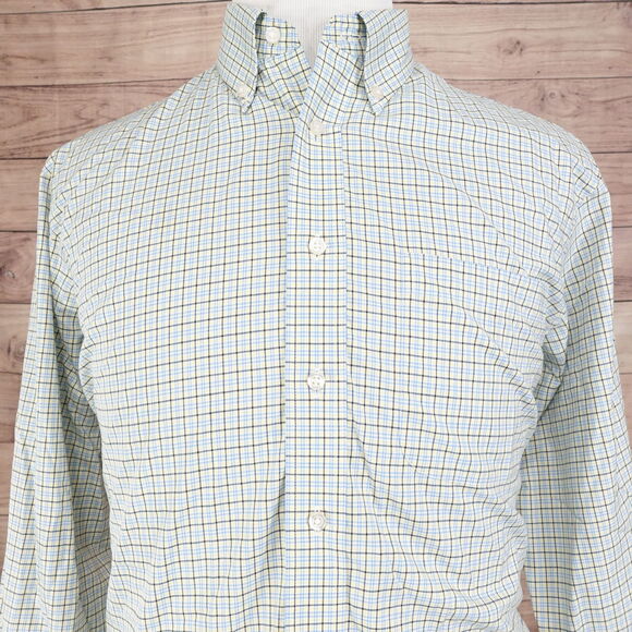 JOS A BANK EXECUTIVE COLLECTION YELLOW BLUE CHECK BUTTON DOWN SHIRT MENS SIZE L - Picture 1 of 6